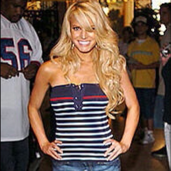 ISO Ralph Lauren strapless navy stripe lace up tube top aso Jessica Simpson - Picture 5 of 5